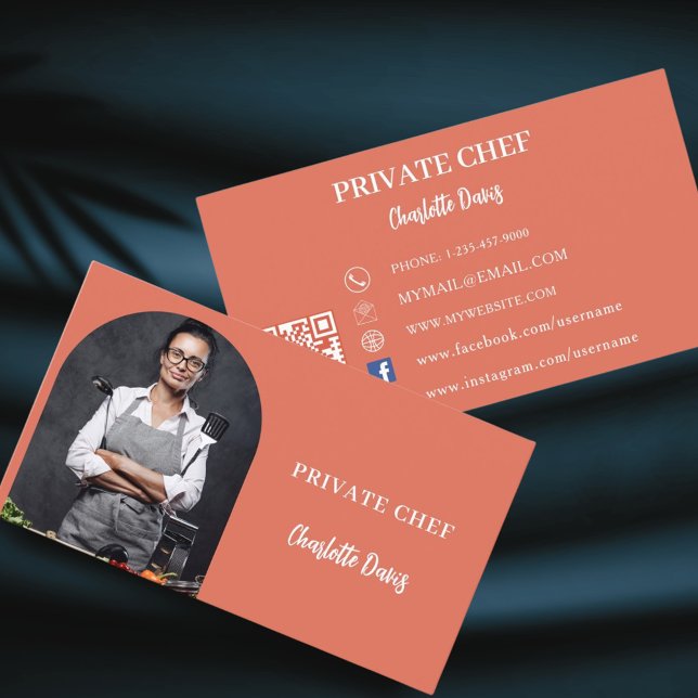 Private chef terracotta photo catering QR code Business Card (Creator Uploaded)