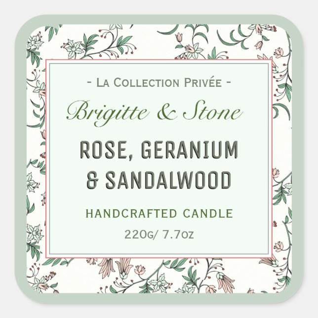 Private Collection Floral Handcrafted Candle  Square Sticker (Front)
