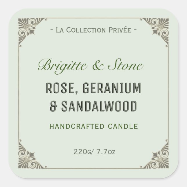 Private Collection Handcrafted Viridescent Candle  Square Sticker (Front)