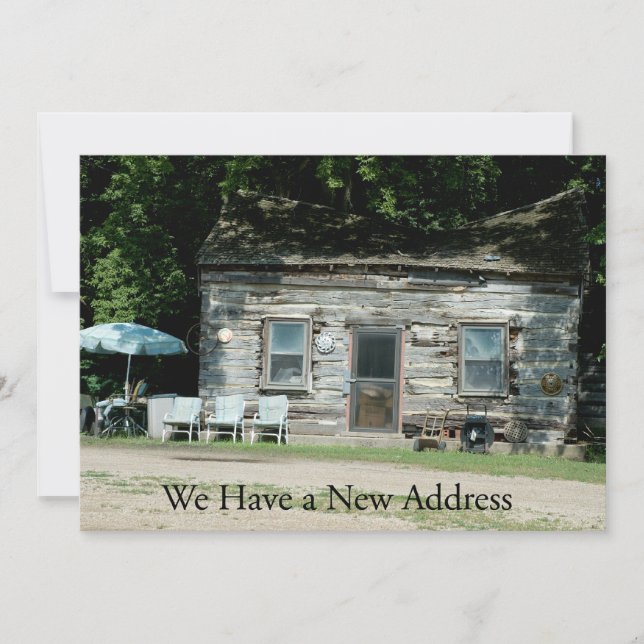Private Funny Change of Address Card: Log Cabin Announcement (Front)