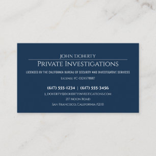Private Investigations Detective Deep Blue Business Card