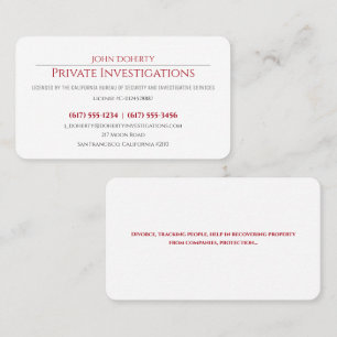 Private Investigations   Detective Professional Bu Business Card