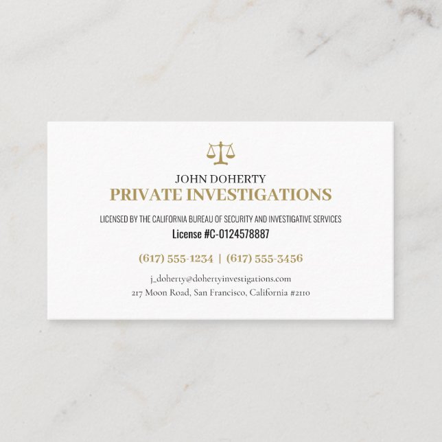 Private Investigations | Detective Professional Bu Business Card (Front)