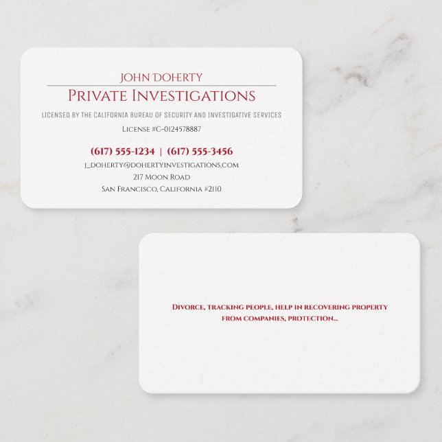 Private Investigations | Detective Professional Business Card (Front/Back)