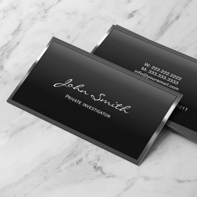 Private Investigator Detective Cool Metal Border Business Card (Creator Uploaded)