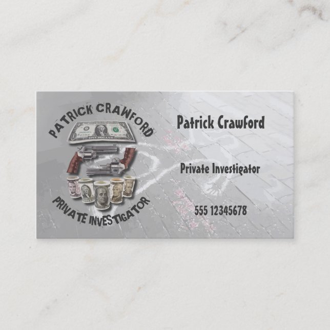 Private Investigator Detective With Guns And Money Business Card (Front)