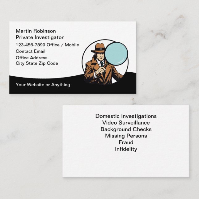 Private Investigator Theme Business Cards (Front/Back)