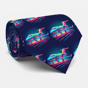 Private Jet Aeroplane Print Neon Colours Tie