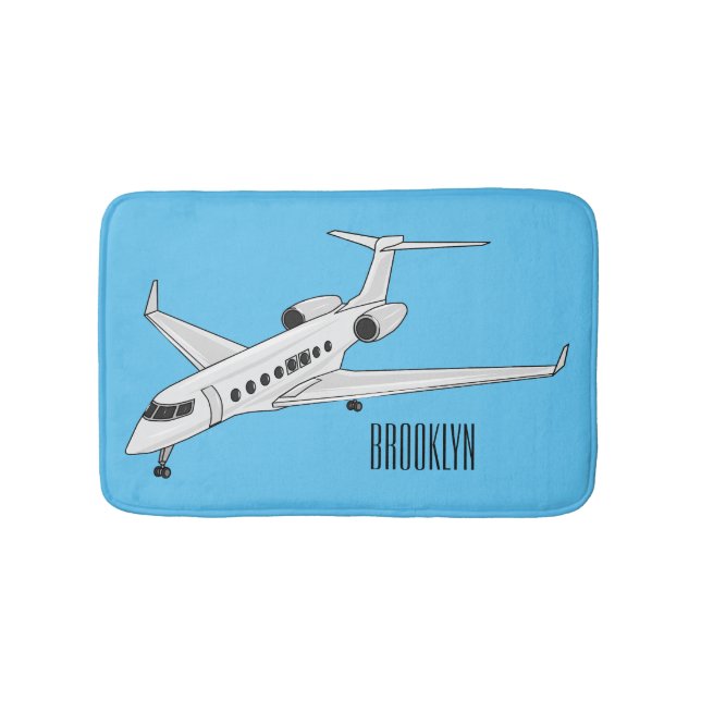 Private jet cartoon illustration bath mat (Front)