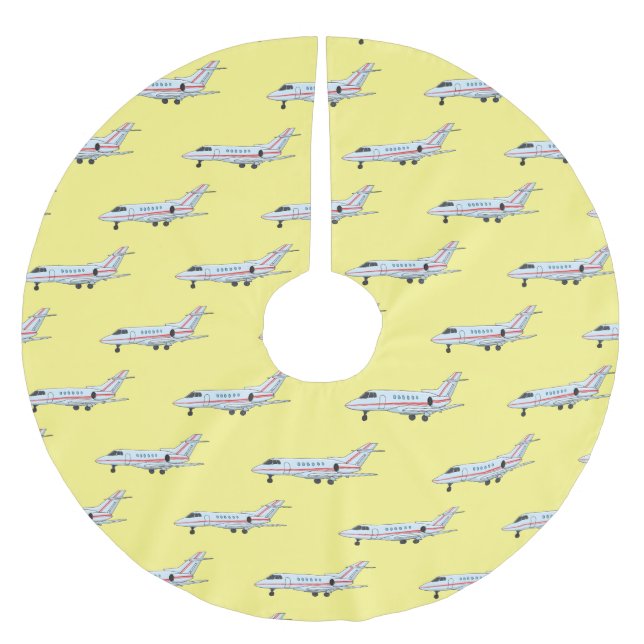 Private jet cartoon illustration brushed polyester tree skirt (Front)