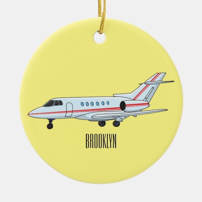 Private jet cartoon illustration ceramic ornament (Front)