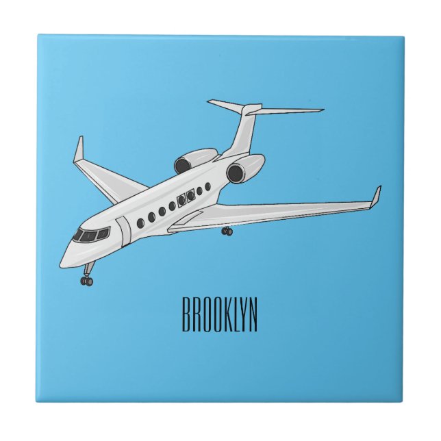Private jet cartoon illustration ceramic tile (Front)