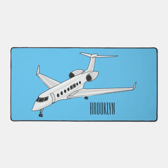 Private jet cartoon illustration desk mat (Front)