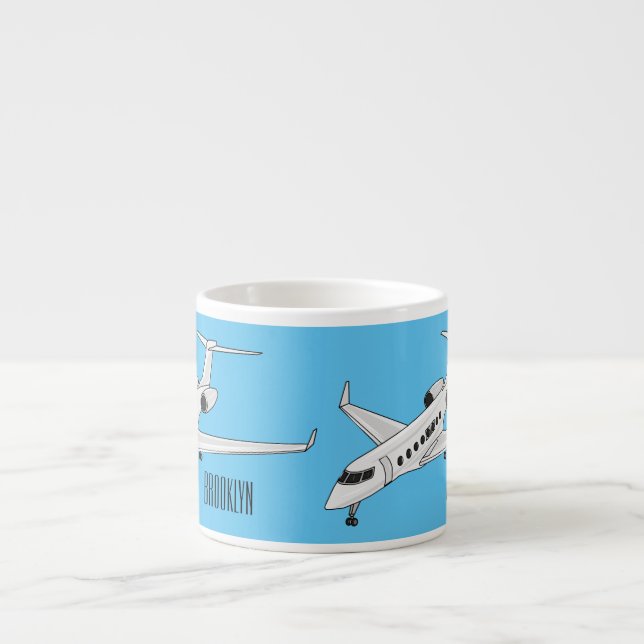 Private jet cartoon illustration espresso cup (Front)