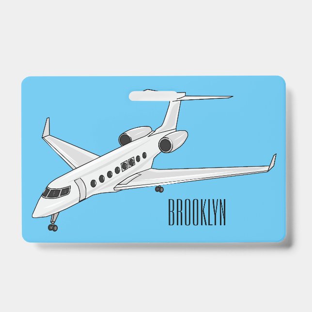 Private jet cartoon illustration ID badge (Front)