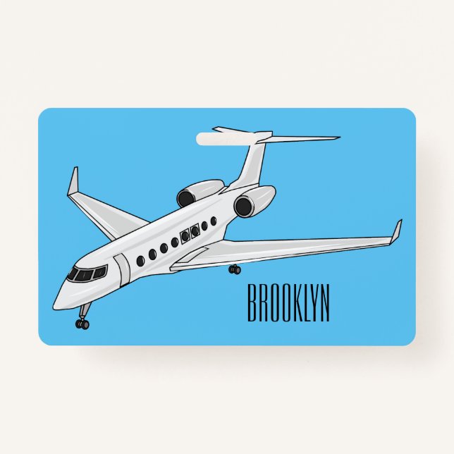 Private jet cartoon illustration ID badge (Front)