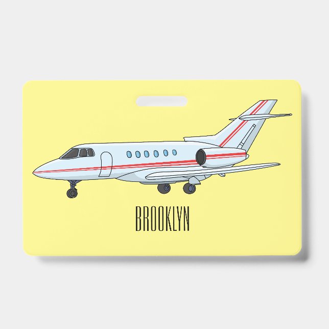 Private jet cartoon illustration ID badge (Front)