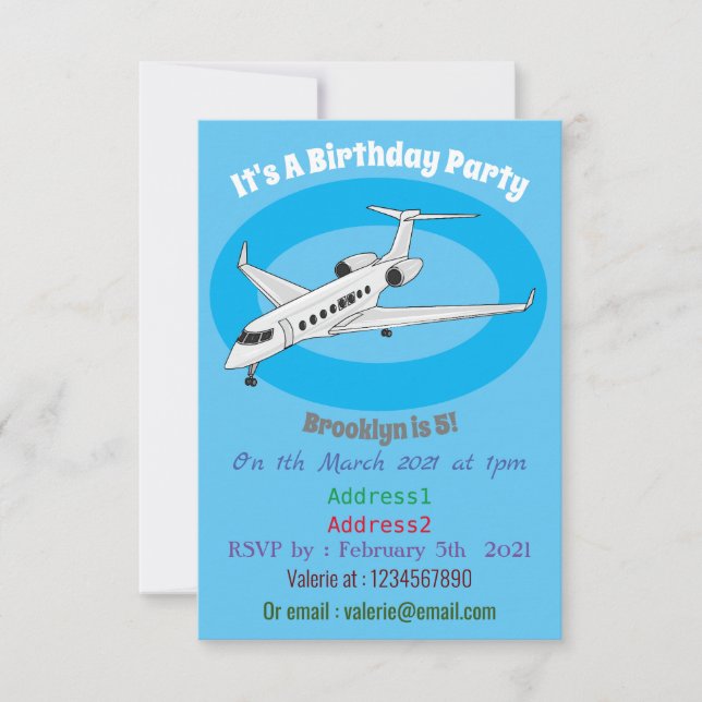 Private jet cartoon illustration invitation (Front)