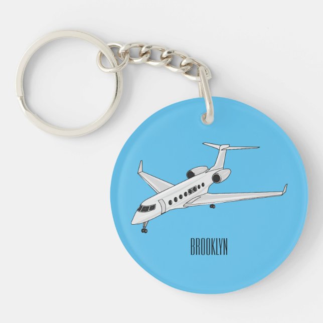 Private jet cartoon illustration key ring (Front)