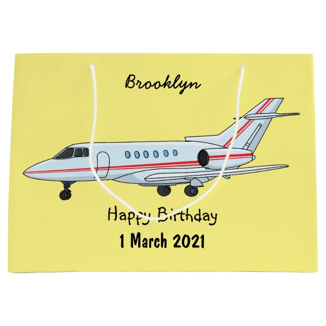 Private jet cartoon illustration large gift bag (Front)