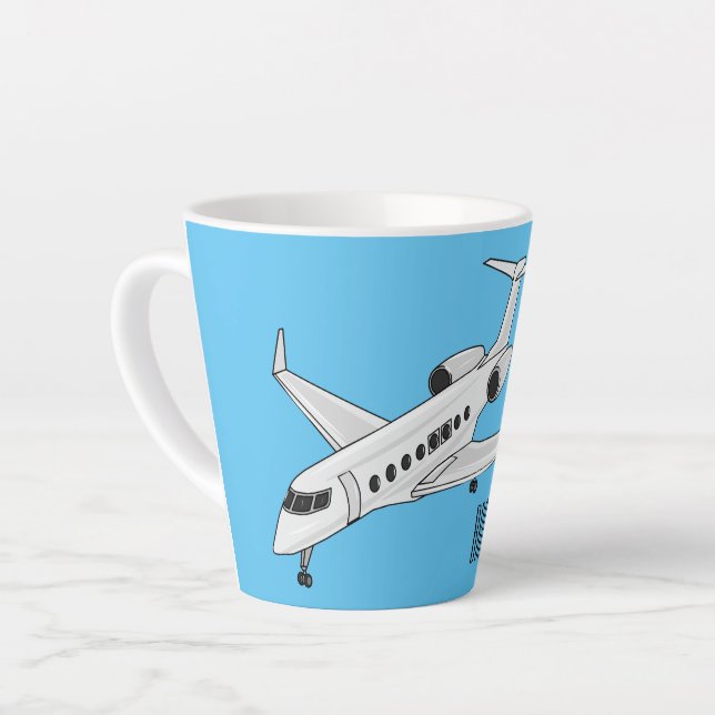 Private jet cartoon illustration latte mug (Left Angle)