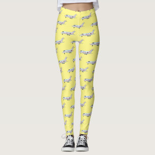 Private jet cartoon illustration leggings