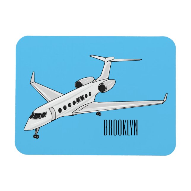 Private jet cartoon illustration magnet (Horizontal)