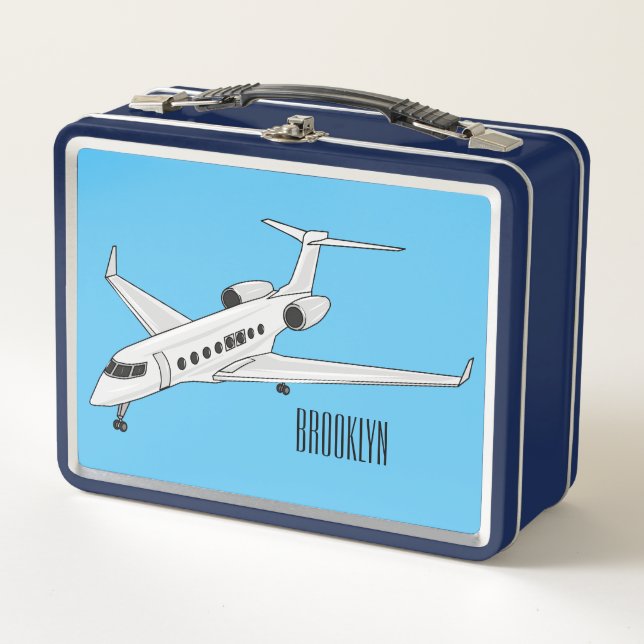 Private jet cartoon illustration metal lunch box (Front)