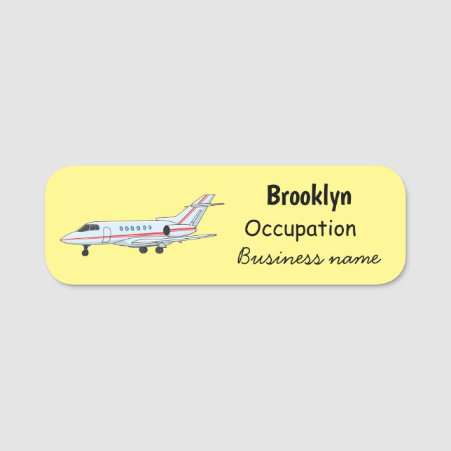 Private jet cartoon illustration name tag (Front)