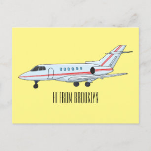 Private jet cartoon illustration postcard
