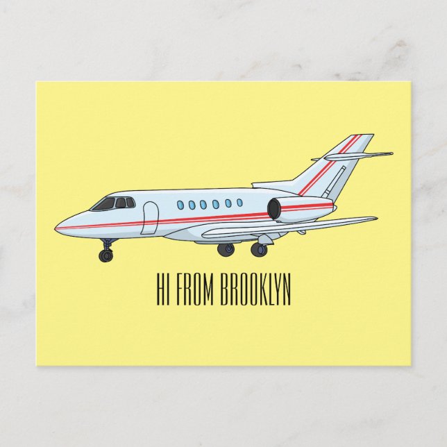 Private jet cartoon illustration postcard (Front)