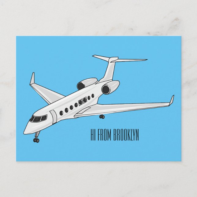 Private jet cartoon illustration postcard (Front)