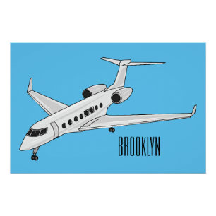 Private jet cartoon illustration poster