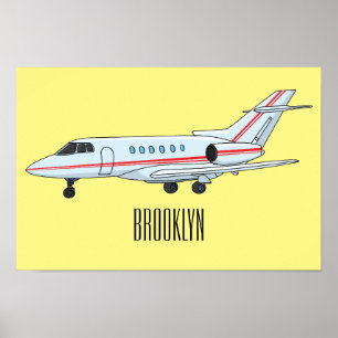 Private jet cartoon illustration poster
