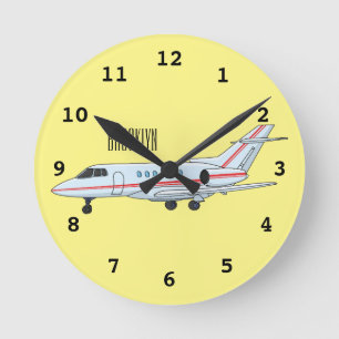 Private jet cartoon illustration round clock