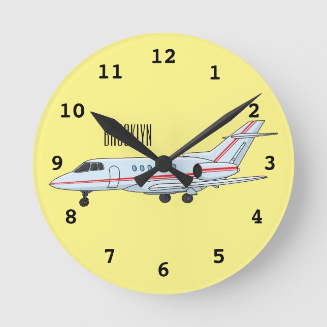 Private jet cartoon illustration round clock (Front)