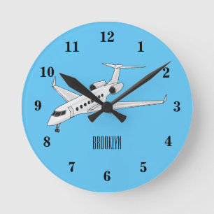 Private jet cartoon illustration round clock