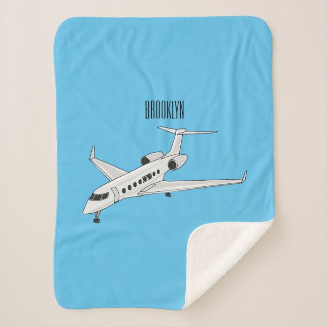 Private jet cartoon illustration sherpa blanket (Front)