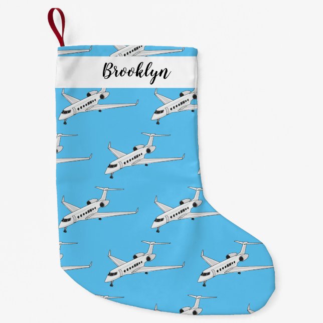 Private jet cartoon illustration small christmas stocking (Front)