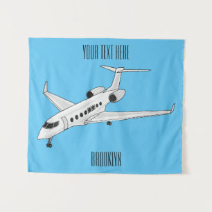 Private jet cartoon illustration tapestry