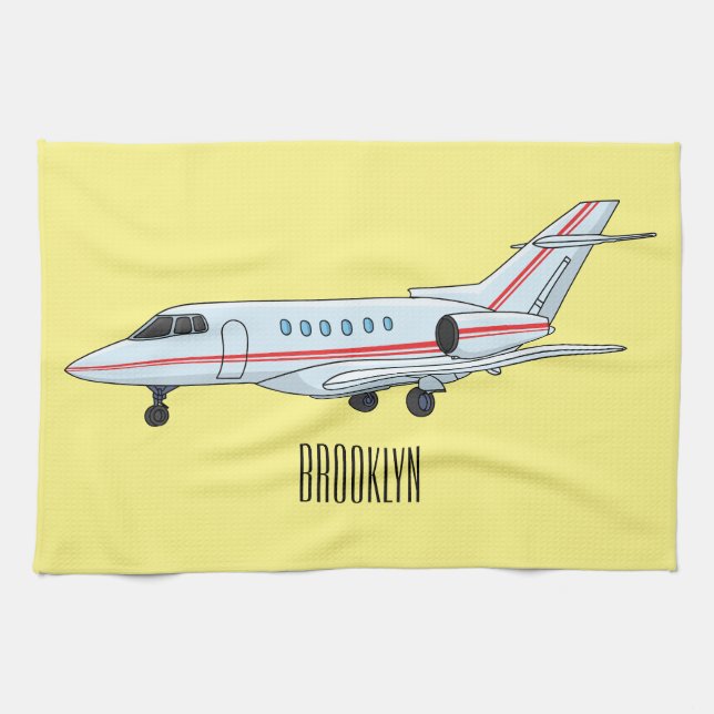 Private jet cartoon illustration tea towel (Horizontal)