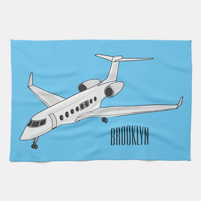 Private jet cartoon illustration tea towel (Horizontal)