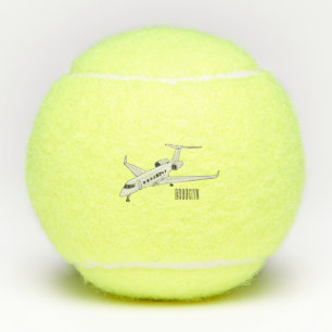 Private jet cartoon illustration tennis balls
