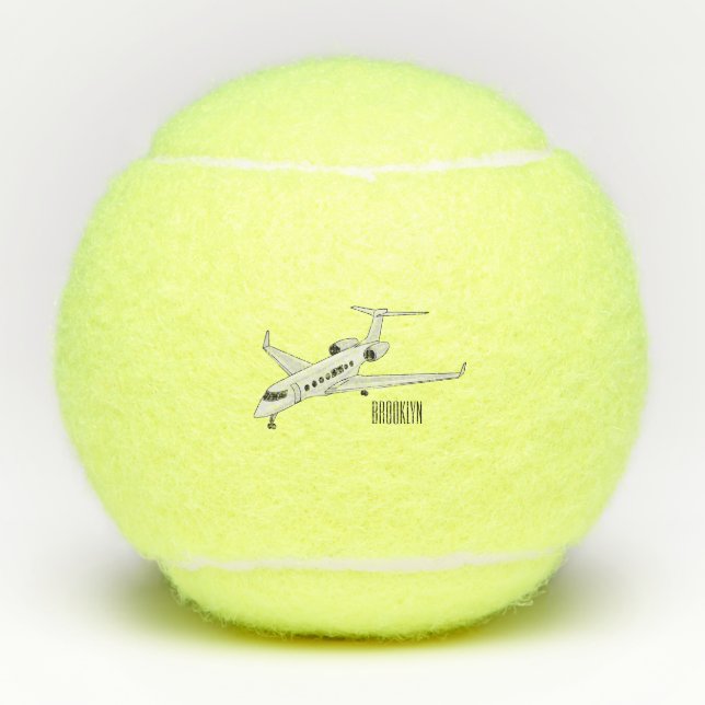 Private jet cartoon illustration tennis balls (Front)