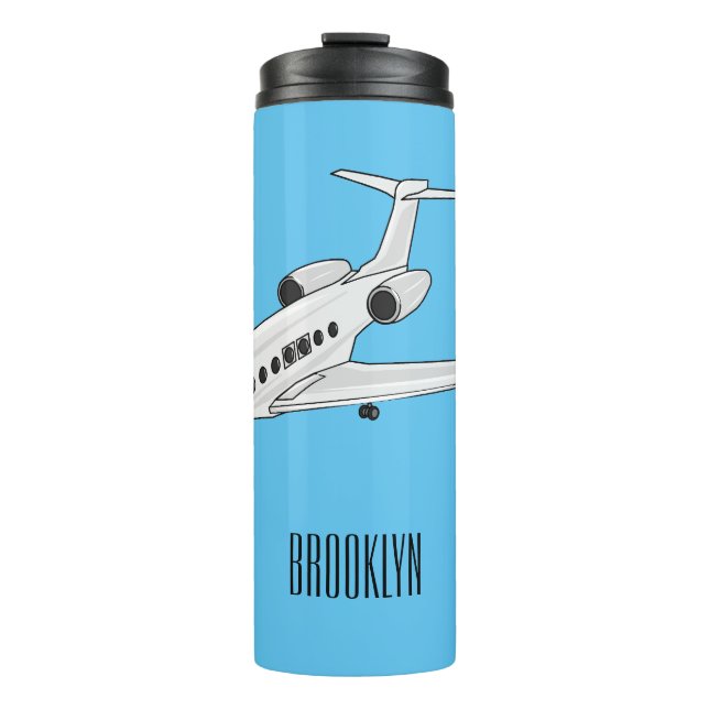 Private jet cartoon illustration thermal tumbler (Front)