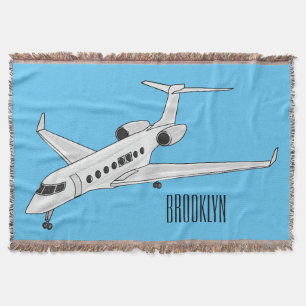 Private jet cartoon illustration throw blanket