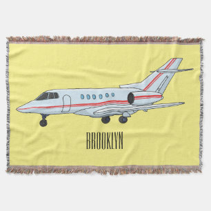 Private jet cartoon illustration throw blanket