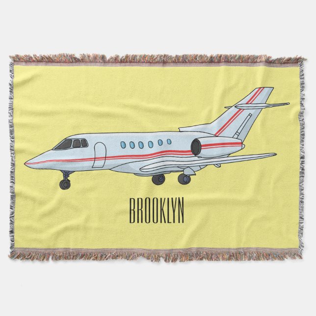 Private jet cartoon illustration throw blanket (Front)