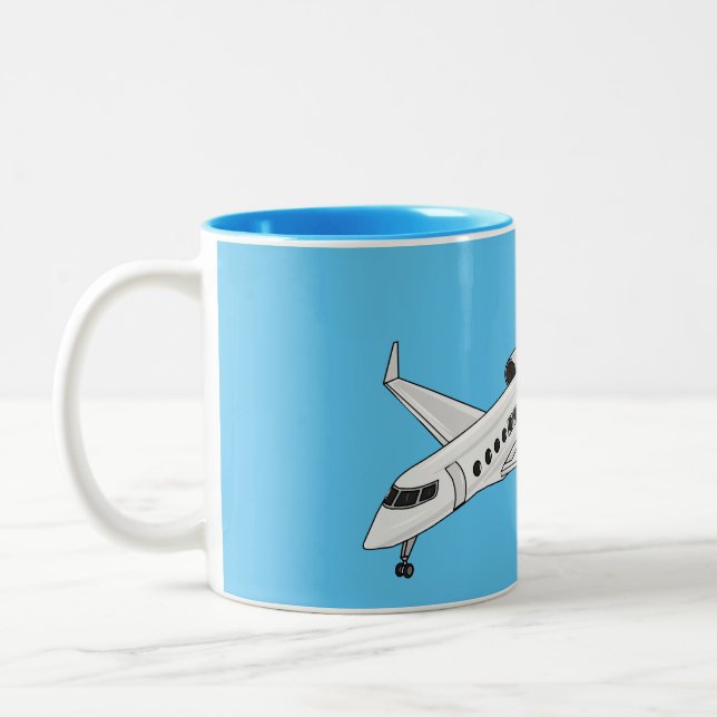 Private jet cartoon illustration Two-Tone coffee mug (Left)