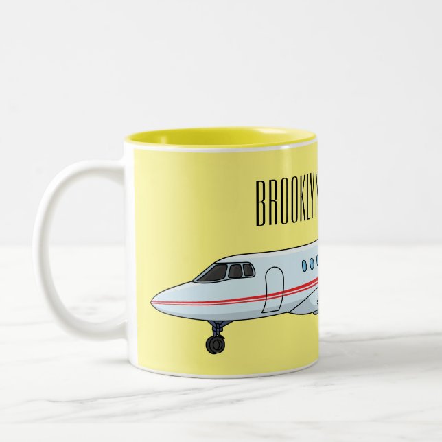 Private jet cartoon illustration  Two-Tone coffee mug (Left)
